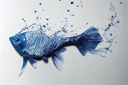 Fish made from water splashes on a white background. High quality illustration