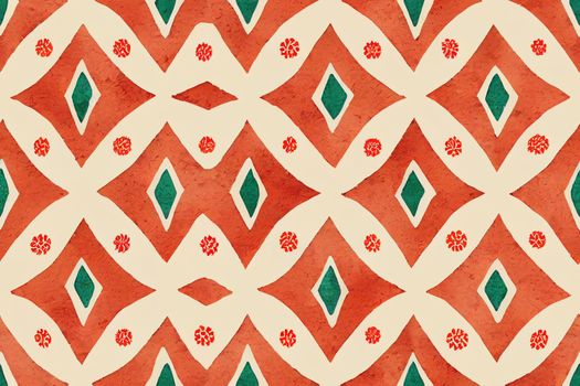 Folk Tribal Print. Geo Seamless pattern. Geometric Watercolor texture. Ethnic print. Traditional endless repeat motif. Vintage design. Ornament Native Surface. Natural Woven Design. Ornamental Tile.