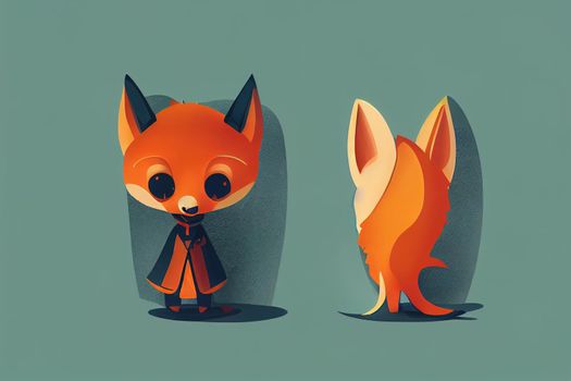 Little cute orange fox character set on flat style. High quality illustration