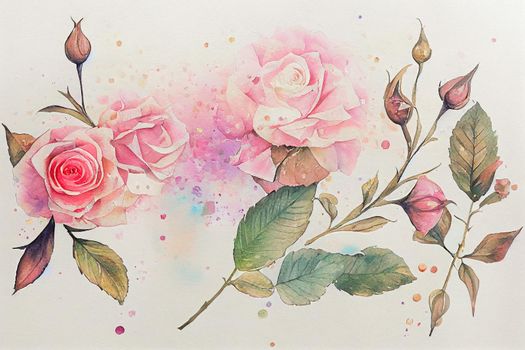 Watercolor Pastel Pattern. Pastel Print. Watercolor Paintbrush Design. Milky Rose Brush Leaves Art. Magic Acrylic Effect. Hand Drawn Wash Effect. Natural Watercolor Wash Painting. High quality Illustration
