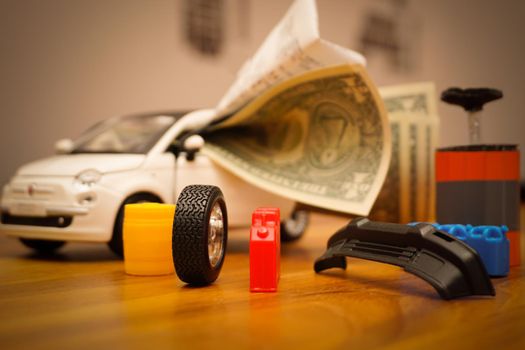Car expenses illustration with miniature objects