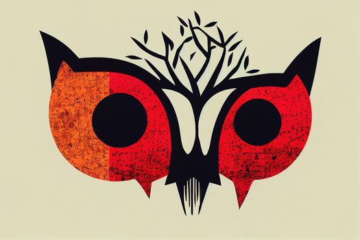 Owl dark night woods forest tree branch scary noise red bird animal nature symbol sign icon abstract silhouette wildlife