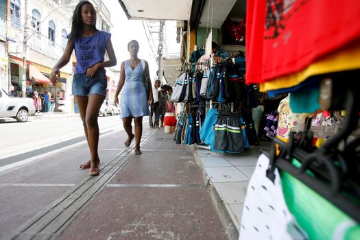 salvador, bahia, brazil - december 8, 2015: View of shops of J. J. Seabra Avenue (Baixa dos Sapateiros) in Salvador. Historical place of street commerce.
