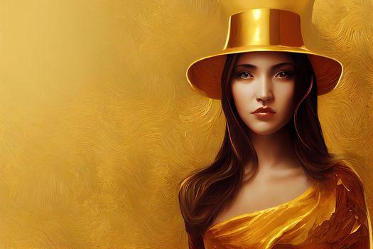 3d wallpaper golden hat woman , painted 2d. Illustration