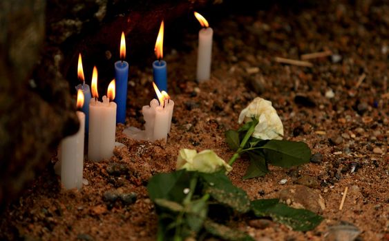 salvador, bahia / brazil - february 2, 2016: candles are seen on the rio Vermelho beach, in the city of salvador, during a religious celebration for members of the candomble.