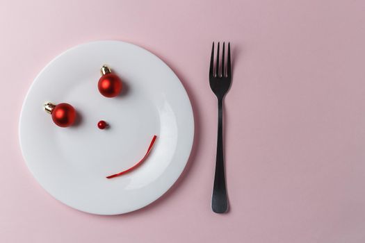 Minimalistic smile emoticon composition. Food concept. copy space