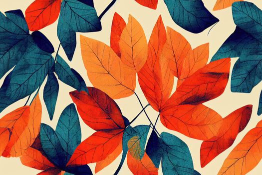 Sack Background Colorful Leaves Pattern Seamless Trendy Design Perfect for Interior Decoration Natural Look Orange Blue Tones