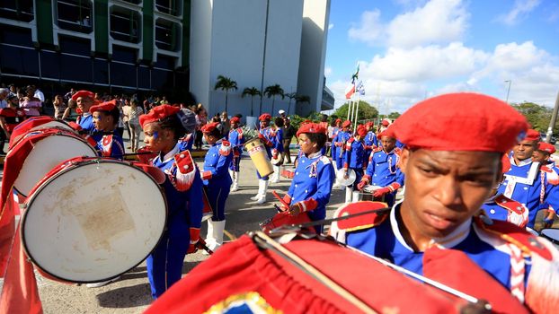 salvador, bahia, brazil - october 14, 2016: Members of the Bahia State Public School's fanfare are seen during a performance at the Centro Administrativo da Bahia in the city of Salvador.