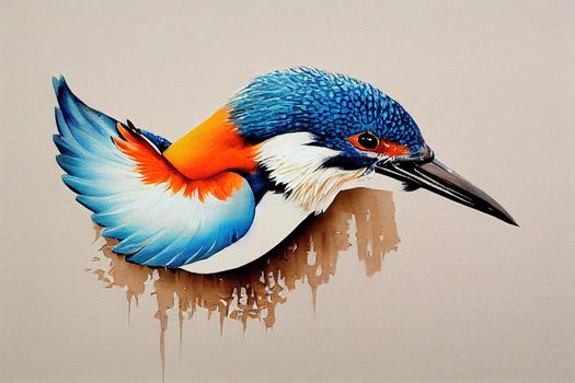 kingfisher painting with white background. High quality illustration