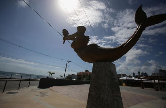 salvador, bahia, brazil - january 17, 2018: mermaid sculpture symbolizing the orixa Iemanja seen in the Rio Vermelho neighborhood in the city of Salvador.