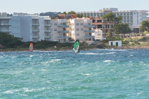 Sant Antoni de Portmany, Ibiza, Spain : NOV 8 2019 : Sunny day in the port of Sant Antoni de POrtmany, Ibiza, Spain.