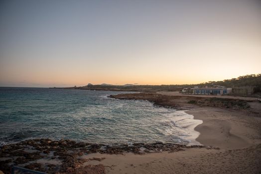 Ibiza sunshine from Cala Conta Comte in San Jose at Balearic Islands Spain.