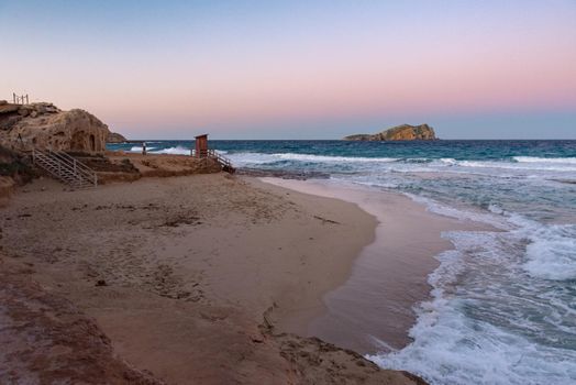 Ibiza sunshine from Cala Conta Comte in San Jose at Balearic Islands Spain.