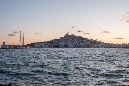 Cityscape of Dalt Vila from Marina Ibiza, Ibiza, Spain