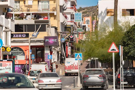 Sant Antoni de Portmany, Ibiza, Spain : NOV 8 2019 : Sunny day in the port of Sant Antoni de POrtmany, Ibiza, Spain.