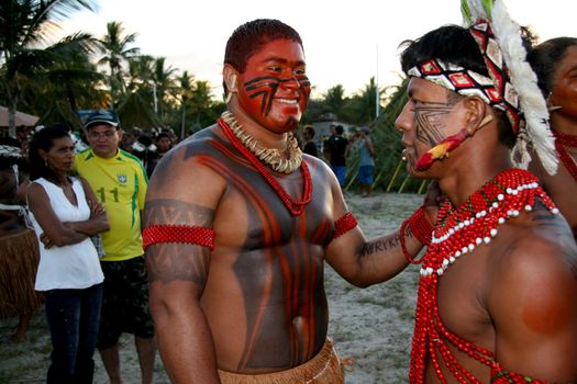 santa cruz cabralia, bahia / brazil - april 19, 2009: Pataxo Indians are seen during disputes at indigenous games in the Coroa Vermelha village in the city of Santa Cruz Cabralia.