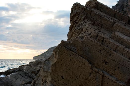 Ibiza, Spain - september 1 2019: Sa pedrera de Cala de Hort, Atlantis at late afternoon