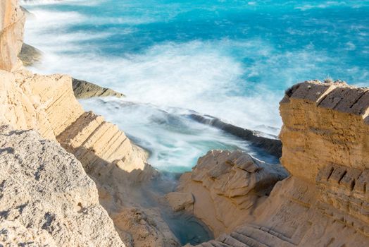 Ibiza, Spain - september 1 2019: Sa pedrera de Cala de Hort, Atlantis at late afternoon