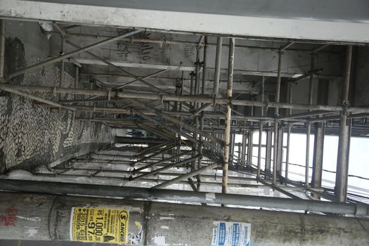 salvador, bahia, brazil - november 20, 2021: scaffolding structure under renovation of a building in the city of Salvador.