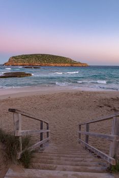 Ibiza sunshine from Cala Conta Comte in San Jose at Balearic Islands Spain.