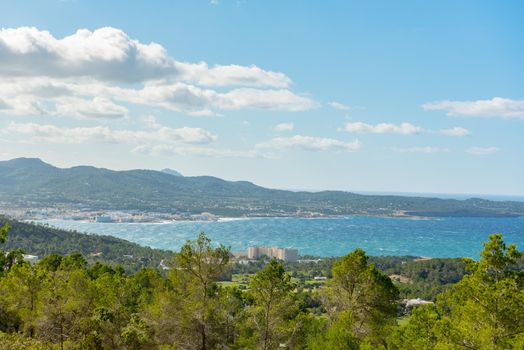 Panoramic view of the city of Sant Antoni de Portmany in Ibiza, Spain