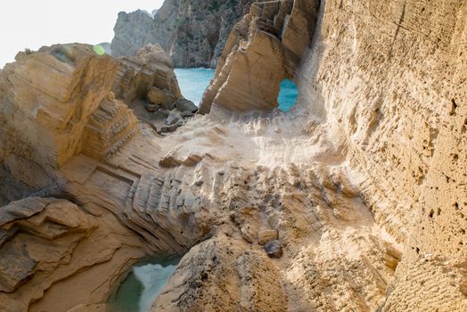 Ibiza, Spain - september 1 2019: Sa pedrera de Cala de Hort, Atlantis at late afternoon