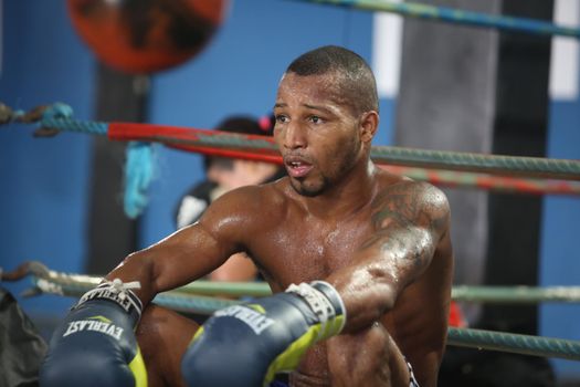 salvador, bahia / brazil - june 4, 2018: Boxer Robson Conceicao is seen during training in the Cidade Nova neighborhood in Salvador.
