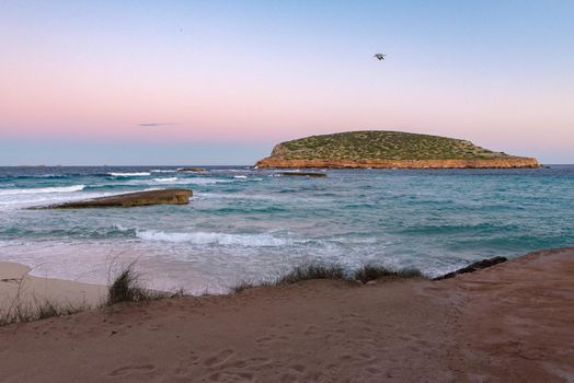 Ibiza sunshine from Cala Conta Comte in San Jose at Balearic Islands Spain.