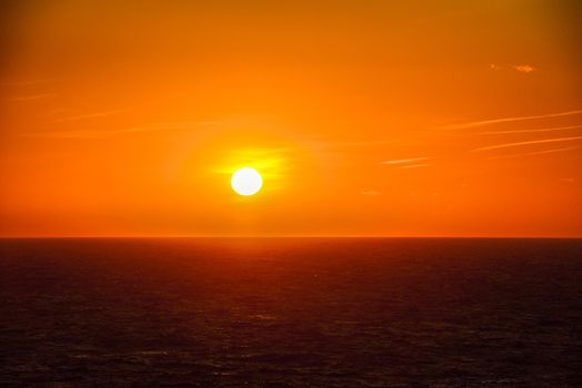 Ibiza sunset from Cala Conta Comte in San Jose at Balearic Islands Spain.