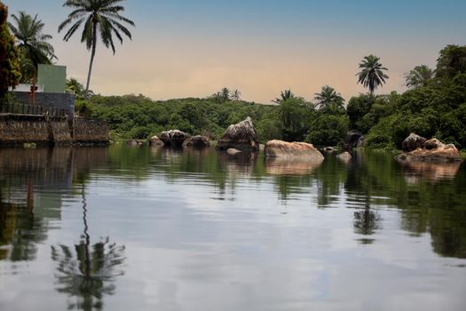 lauro de freitas, bahia, brazil - november 20, 2017: View of the river Joanes in the region of Lauro de Freitas. the water of the river receives domestic sewage from the metropolitan region of Salvador.