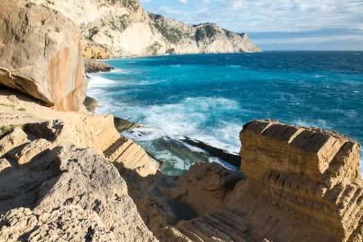 Ibiza, Spain - september 1 2019: Sa pedrera de Cala de Hort, Atlantis at late afternoon