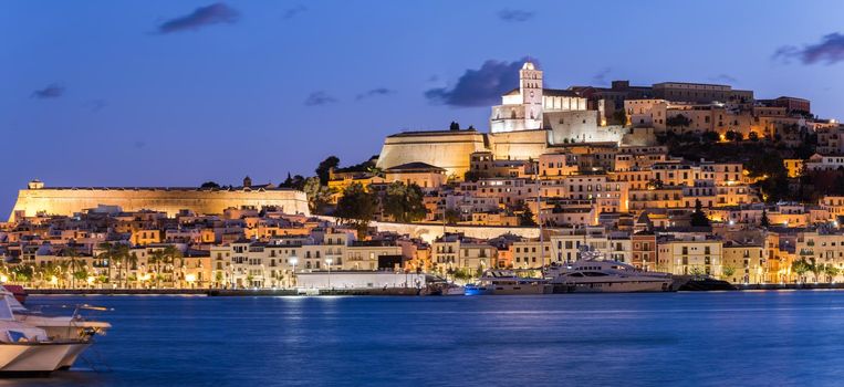 Cityscape of Dalt Vila from Marina Ibiza, Ibiza, Spain