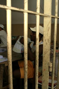 teixeira de freitas, bahia / brazil - september 16, 2008: detainees are seen working in a prison in the city of Teixeira de freitas.





