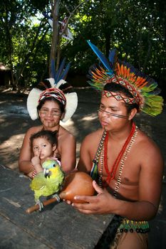 porto Seguro, bahia, brazil - august 4, 2008: indians of the Pataxo ethine are seen in the Jaqueira village in the city of Porto Seguro, in the south of Bahia.