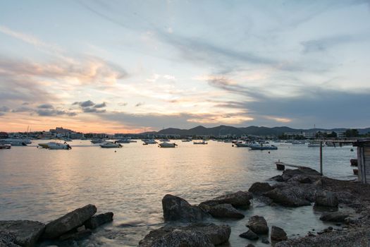 Talamanca Bay in Summer, Ibiza, Balearic Island, Spain : October 29 2015 :  Talamanca Bay in Summer, Ibiza, Balearic Island, Spain