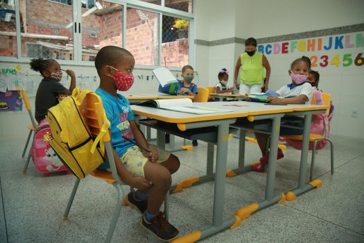 salvador, bahia, brazil september 27, 2021: Students from the municipal network of the city of Salvador return to school. Schools were closed due to the coronavirus pandemic.