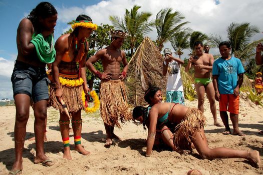 santa cruz cabralia, bahia / brazil - april 21, 2009: Pataxo Indians are seen during disputes at indigenous games in the Coroa Vermelha village in the city of Santa Cruz Cabralia.