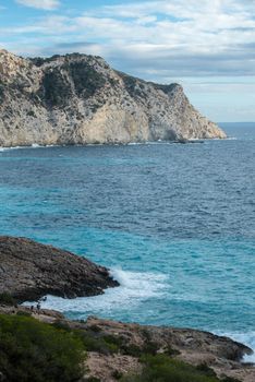 Ibiza, Spain - september 1 2019: Sa pedrera de Cala de Hort, Atlantis at late afternoon