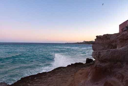 Ibiza sunshine from Cala Conta Comte in San Jose at Balearic Islands Spain.