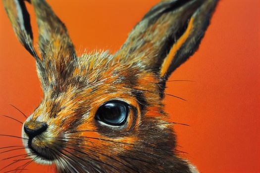 Close up of a hare on an orange background