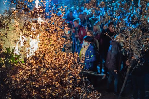 Montenegro, Budva 7.01. 2021: Christian Christmas in Montenegro, the feast of the oak branch. People burn an oak branch in honor of Christmas.