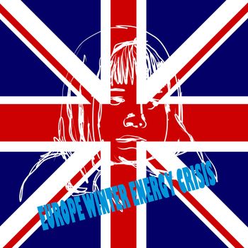 Hand drawn illustration of cold person on British flag background. useful for posters, pamphlets, wall decorations to invite people to be aware of energy that is increasingly expensive and scarce