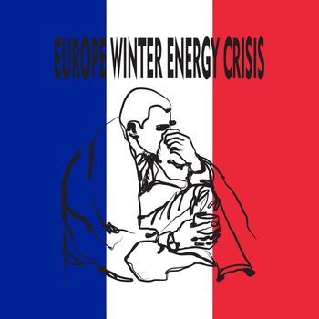 Hand drawn illustration of a cold person on the French flag background. useful for posters, pamphlets, wall decorations to invite people to be aware of energy that is increasingly expensive and scarce