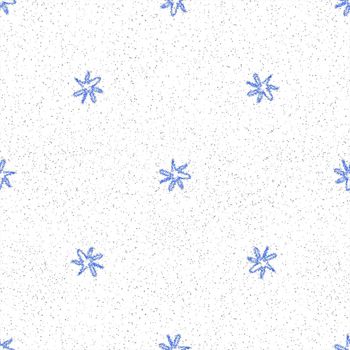 Hand Drawn Snowflakes Christmas Seamless Pattern. Subtle Flying Snow Flakes on chalk snowflakes Background. Alluring chalk handdrawn snow overlay. Fine holiday season decoration.