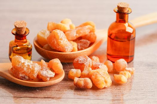 Frankincense or olibanum aromatic resin used in incense and perfumes.