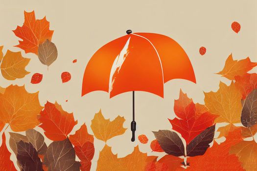Umbrella element in orange tones of sale design, web banner Make an autumn composition of posters, postcards, stickers, decor, school decor, in orange tones EPS 10 , anime style