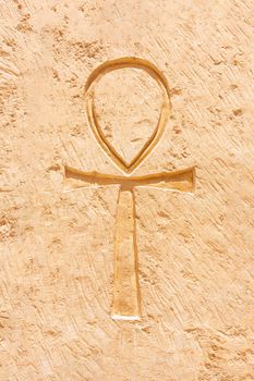 Egyptian cross engraved on a stone in the Temple of Hatshepsut