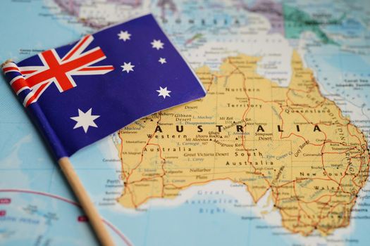 Bangkok, Thailand - May 15, 2022 Australia flag on world map.
