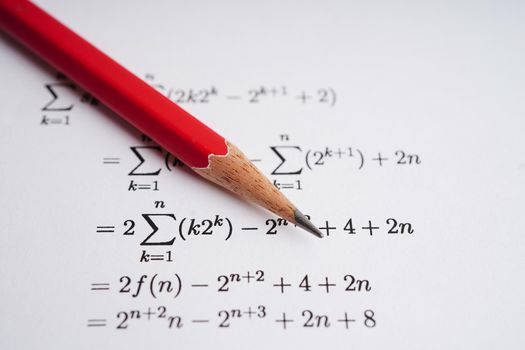 Math number with pencil on answer sheet test choice for learning Mathematic, education math concept.