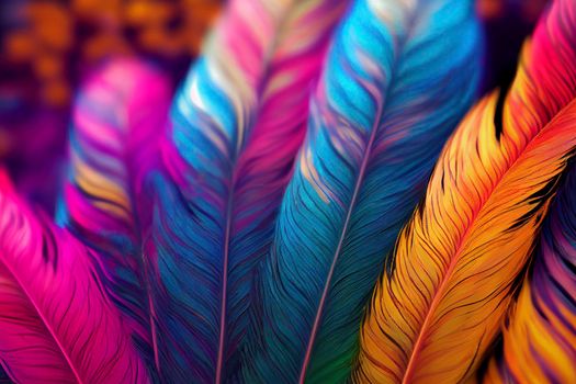 Close-up of feathers, exotic nature background and texture